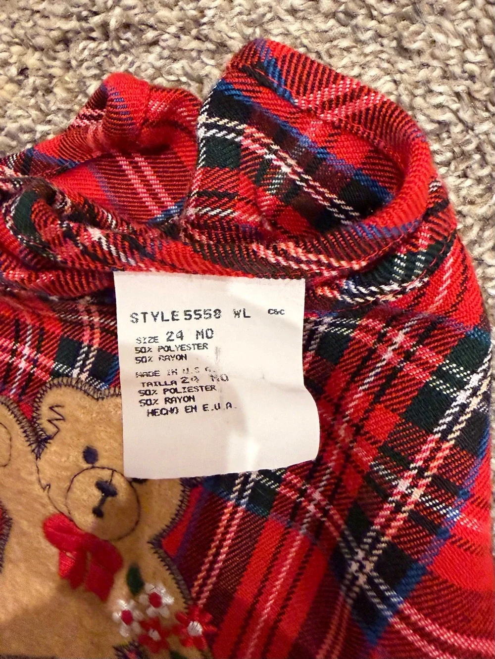 Vintage 24 month dress baby bear holiday red plaid